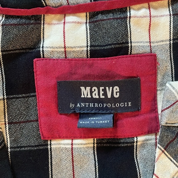 Anthropologie Maeve Size XS Amber Plaid Tiered Tunic Dress Black White Cottage - Picture 3 of 5